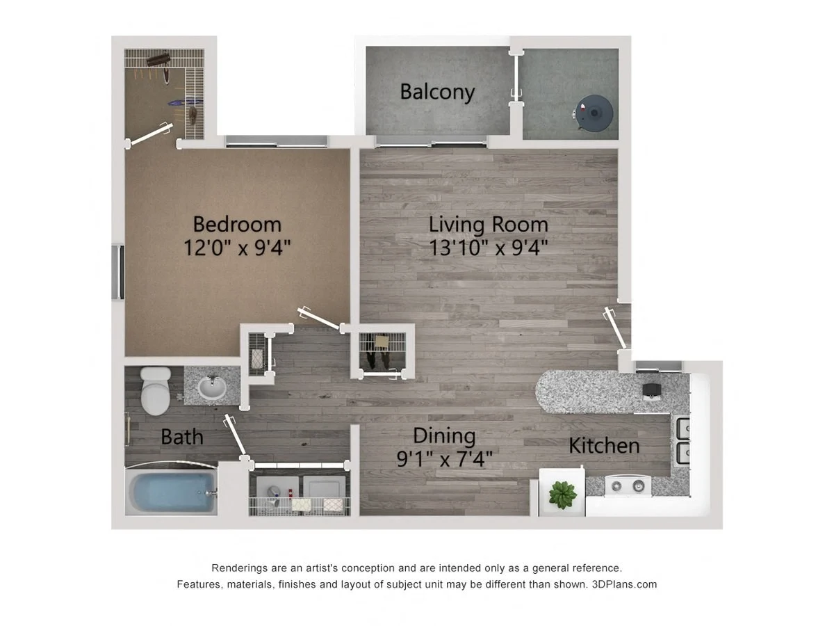 1 Bedroom, 1 Bathroom 41-2164 41-2164 floor plan