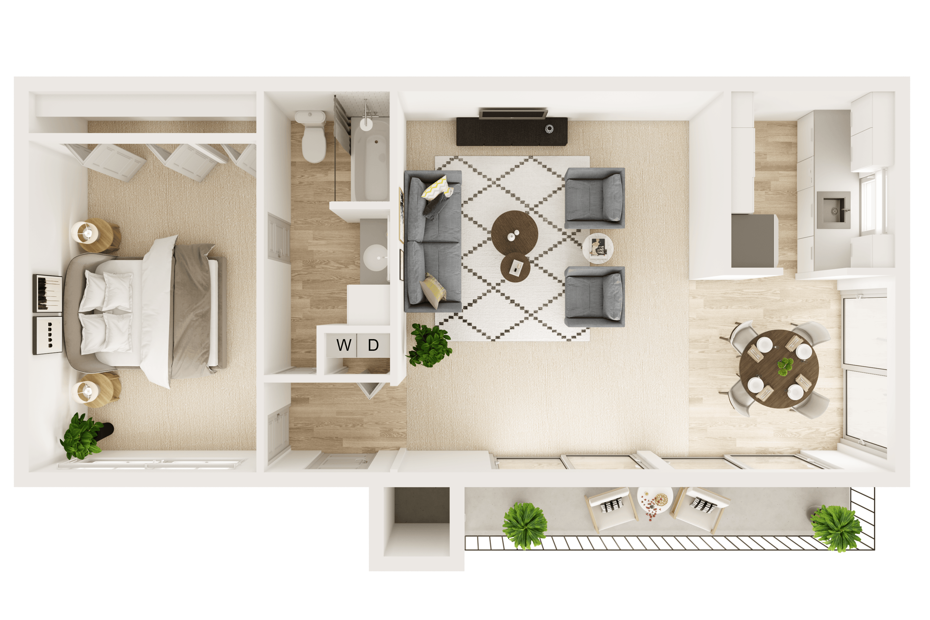 1 Bedroom, 1 Bath (B) 194 194 floor plan