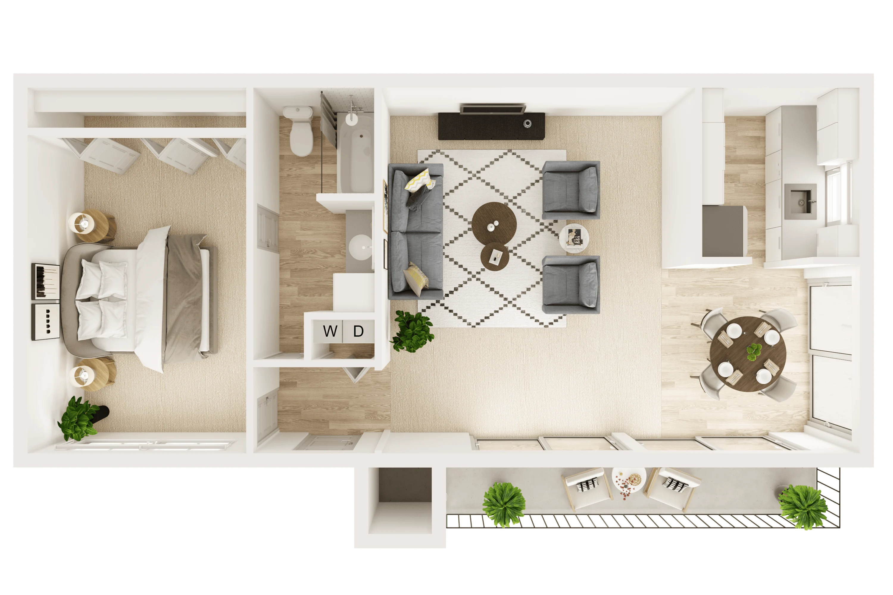 1 Bedroom, 1 Bath (B) 194 194 floor plan