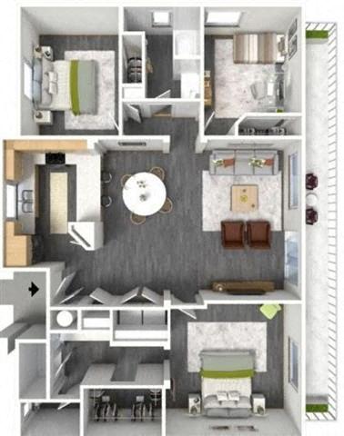 Luxury 3 Bedrooms 2 Bathrooms 1084 1084 floor plan