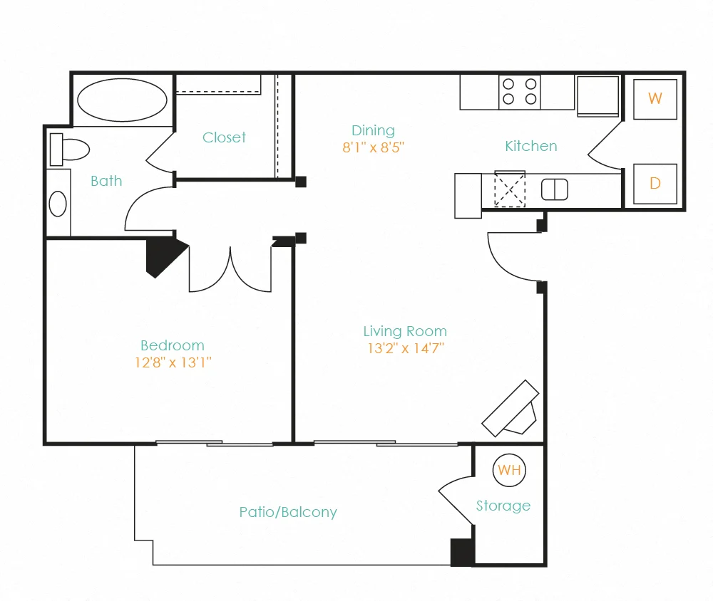 1 Bed 1 Bath 2115 2115 floor plan