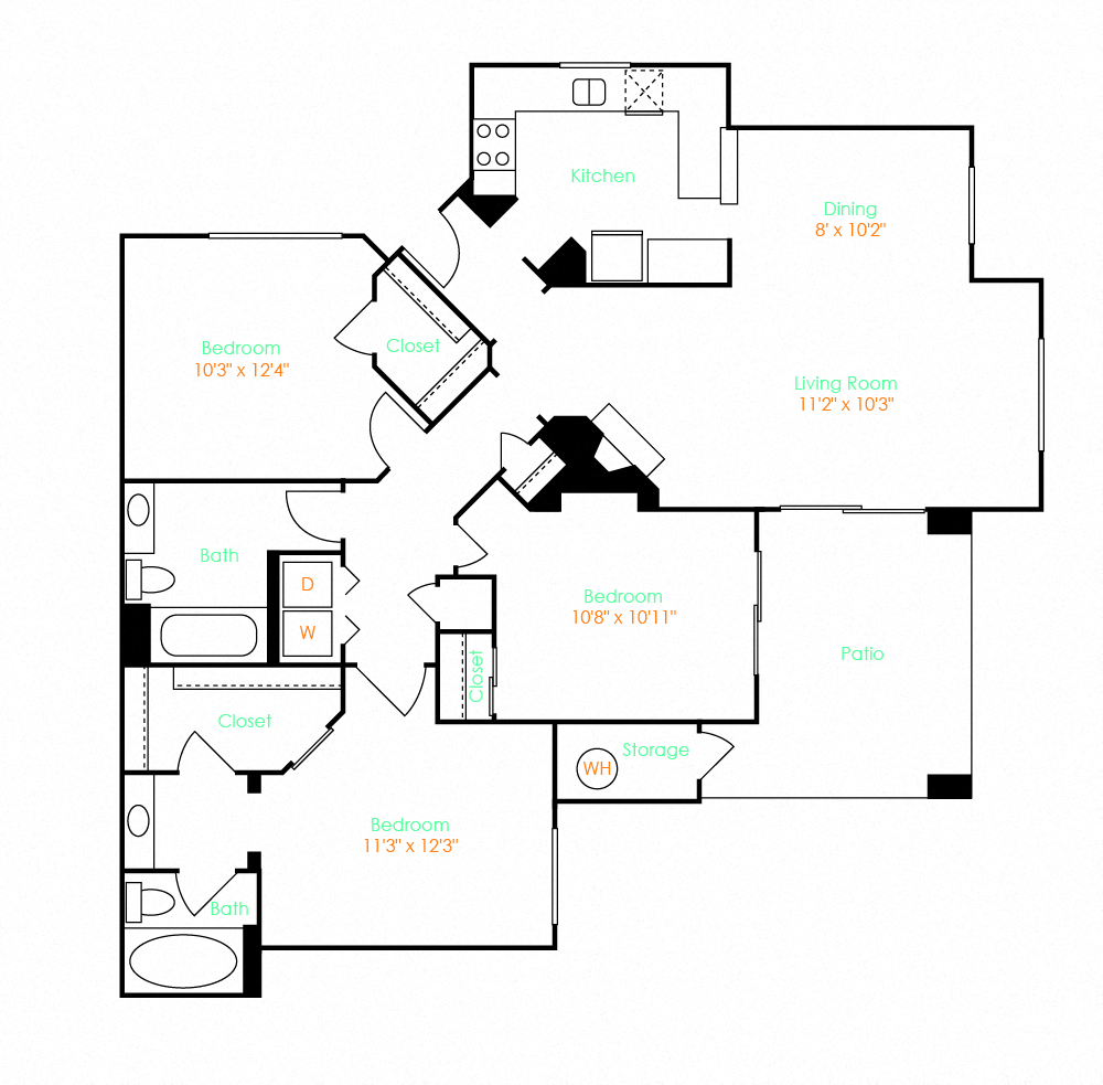 3 Bed 2 Bath 1621 1621 floor plan