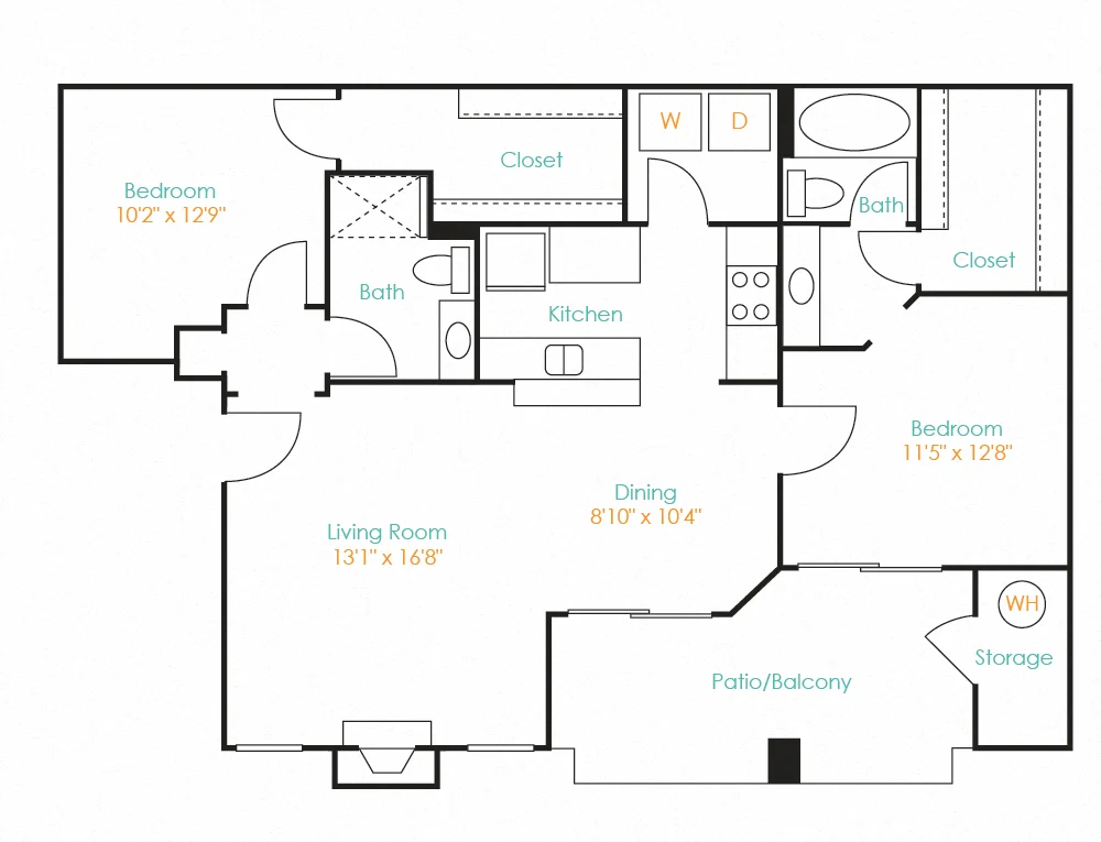 2 Bed 2 Bath A 1217 1217 floor plan