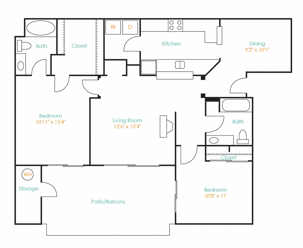 2 Bed 2 Bath B 1422 1422 floor plan