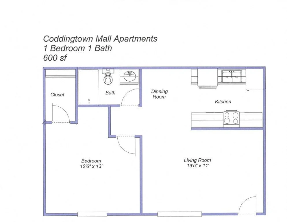 1 Bed, 1 Bath - Downstairs 209 209 floor plan