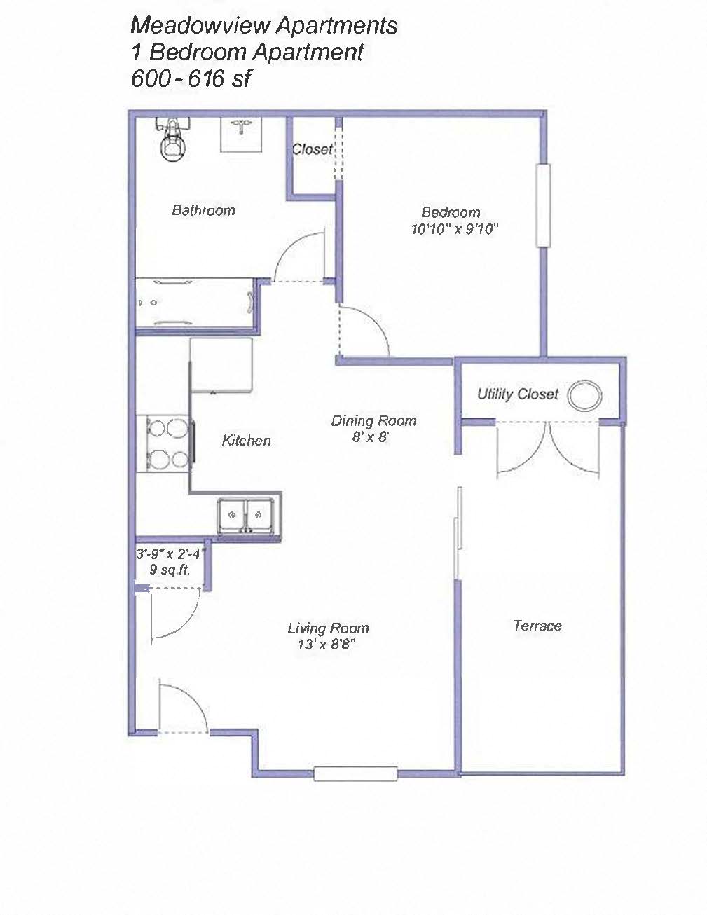 1 Bed, 1 Bath - Downstairs I1 I1 floor plan