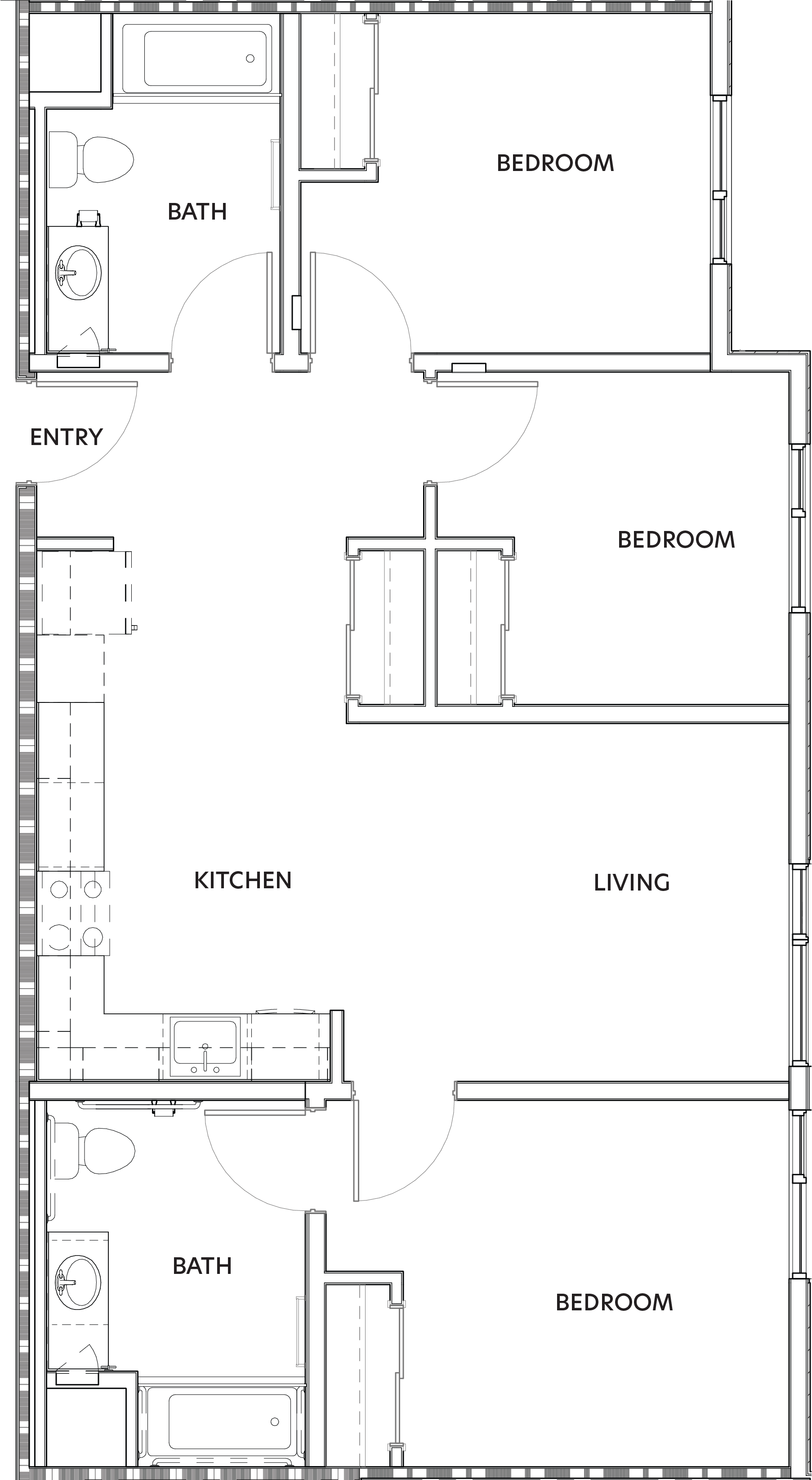 3 bed 2 Bath 936–952 SF 350 350 floor plan