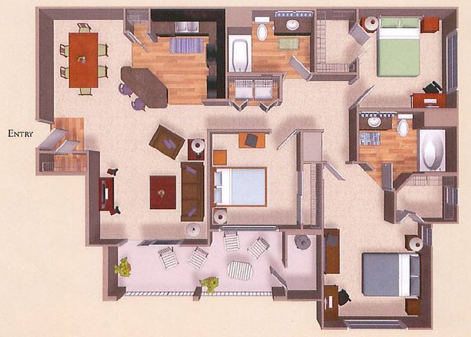C1 | Three Bedroom 1188 1188 floor plan