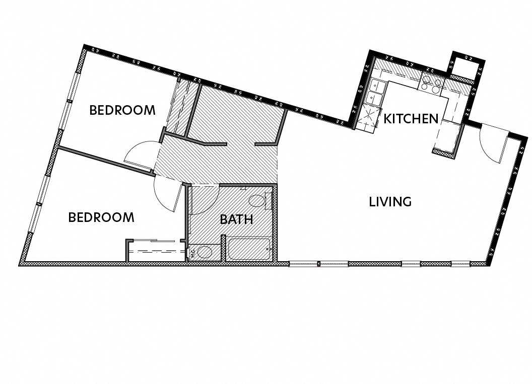 2A: 2 Bed 1 Bath 823-946 SF 109 109 floor plan