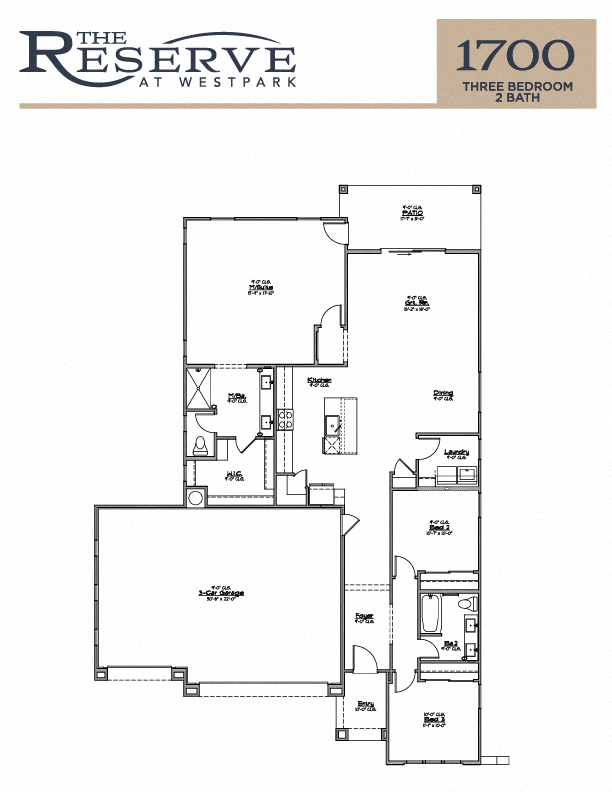 3 BED, 2 BATH - 1700 SF 1882 1882 floor plan