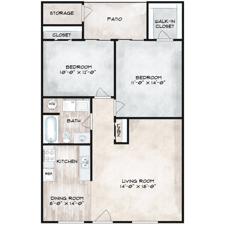 2 Bedroom 1 Bathroom 2108 2108 floor plan
