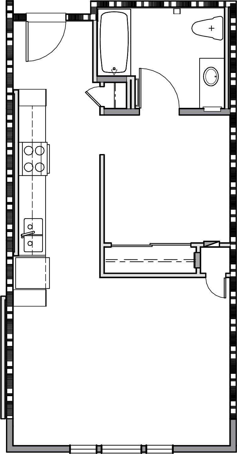 1 Bed 1 Bath 520–649 SF 220 220 floor plan