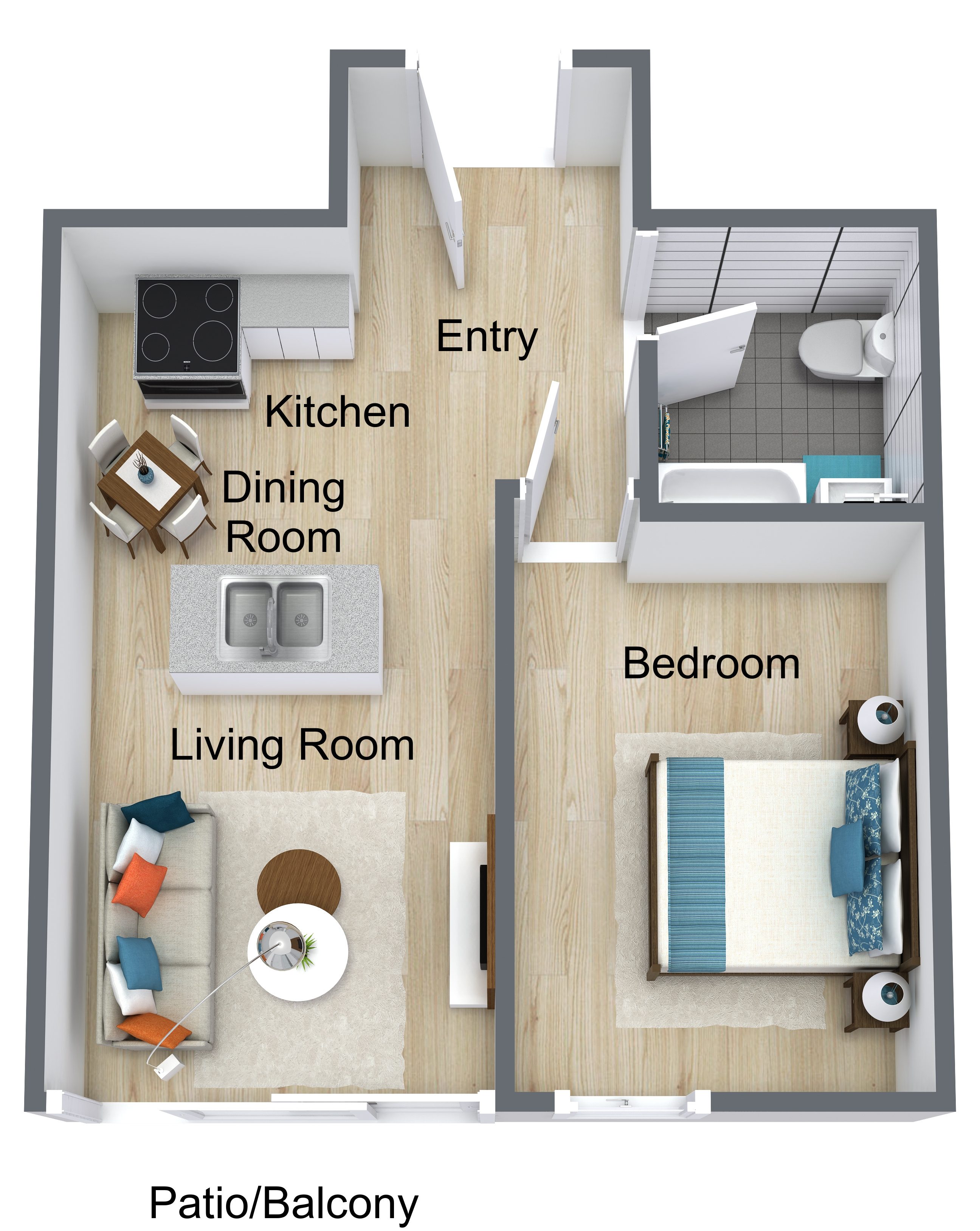 1 Bedroom 1 Bath 115 115 floor plan