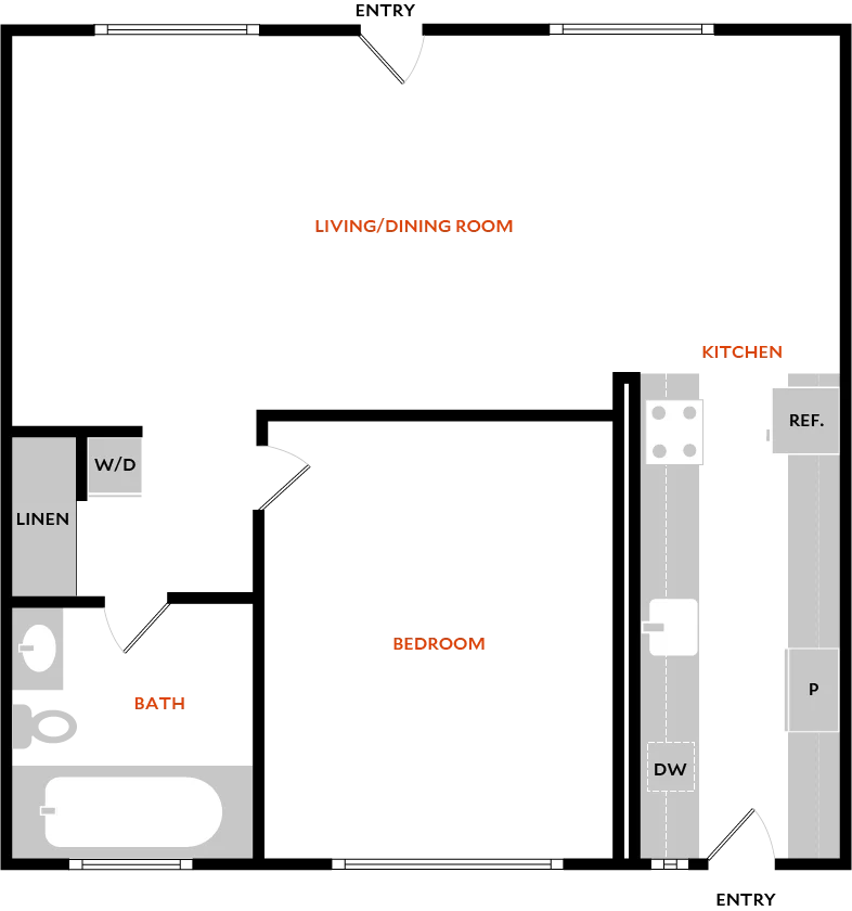 One Bedroom One Bathroom 1089-106 1089-106 floor plan