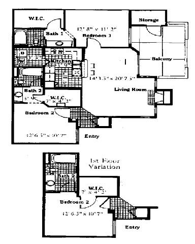 Two Bedroom Two Bath D1, D2 2121 2121 floor plan