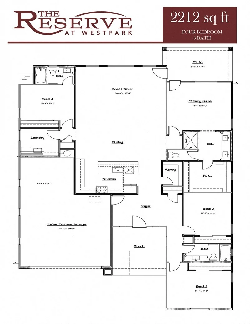 4 BED, 3 BATH - 2212 SF 2345 2345 floor plan