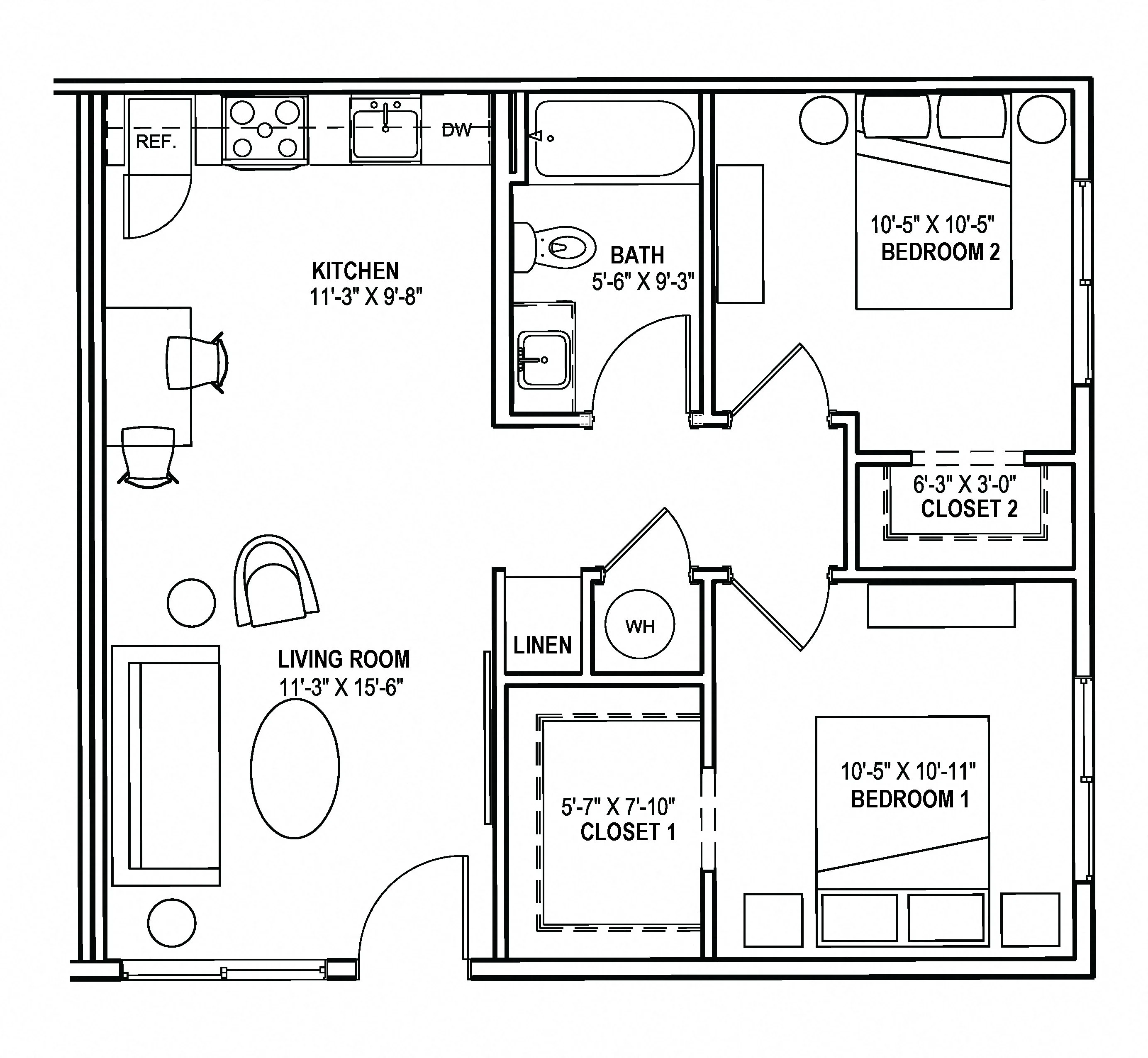 Two Bedroom One Bath 311 311 floor plan