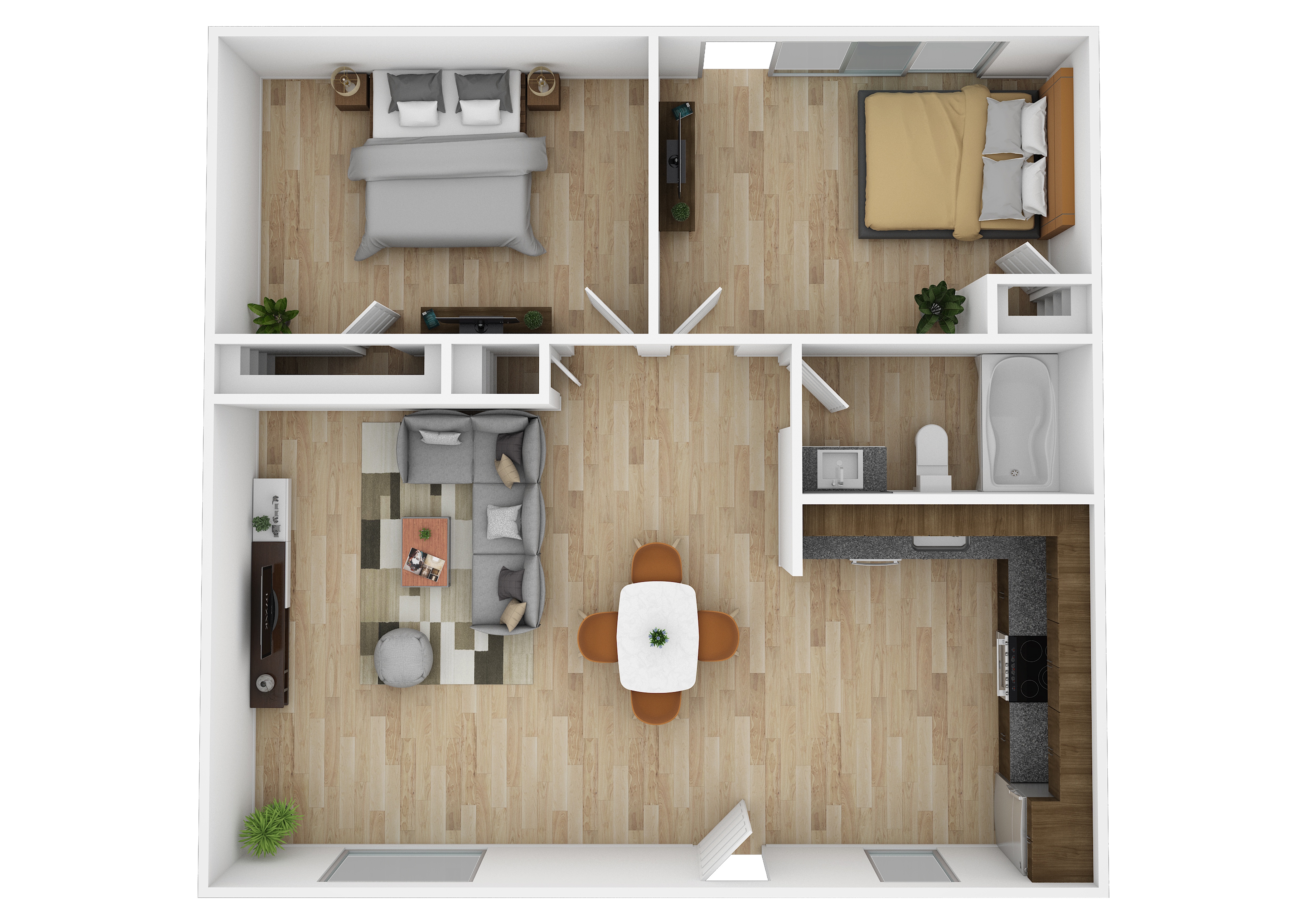 Two Bedroom, One Bath B 226 226 floor plan