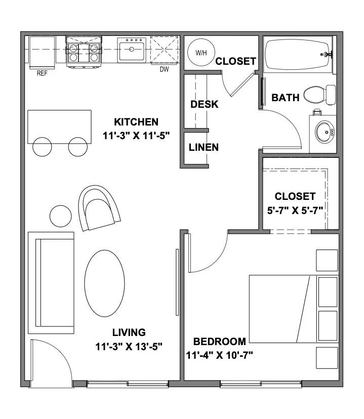 One Bedroom One Bath 211 211 floor plan