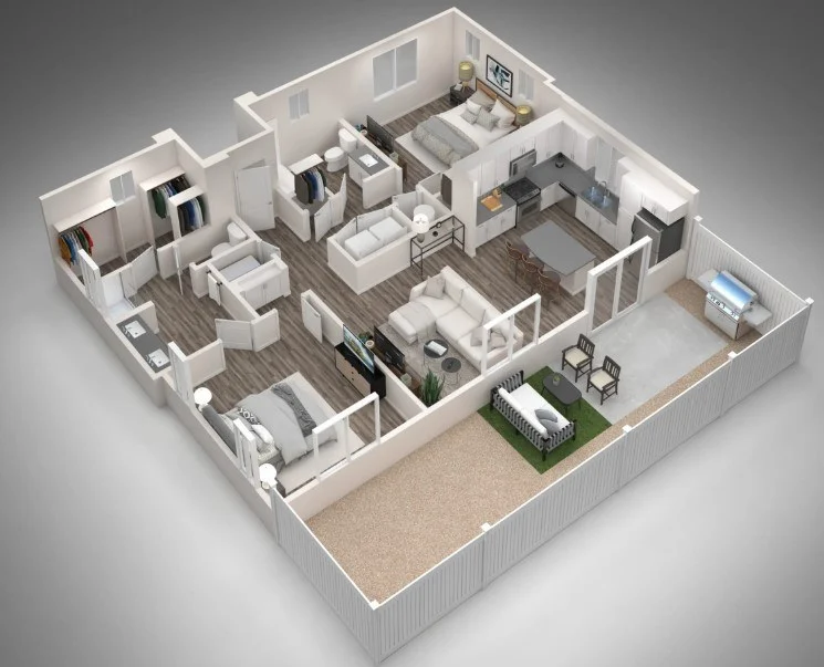 Two Bedroom, Two Bath 1086 1086 floor plan