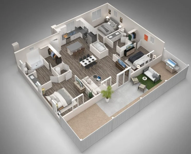 Three Bedroom, Two Bath 1034 1034 floor plan