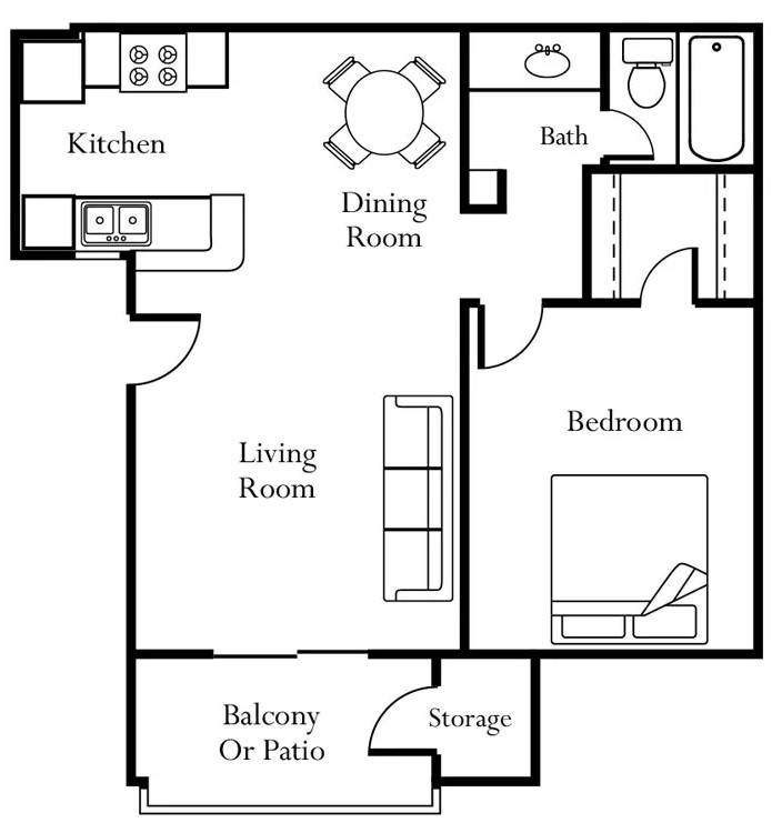 One Bedroom 232 232 floor plan