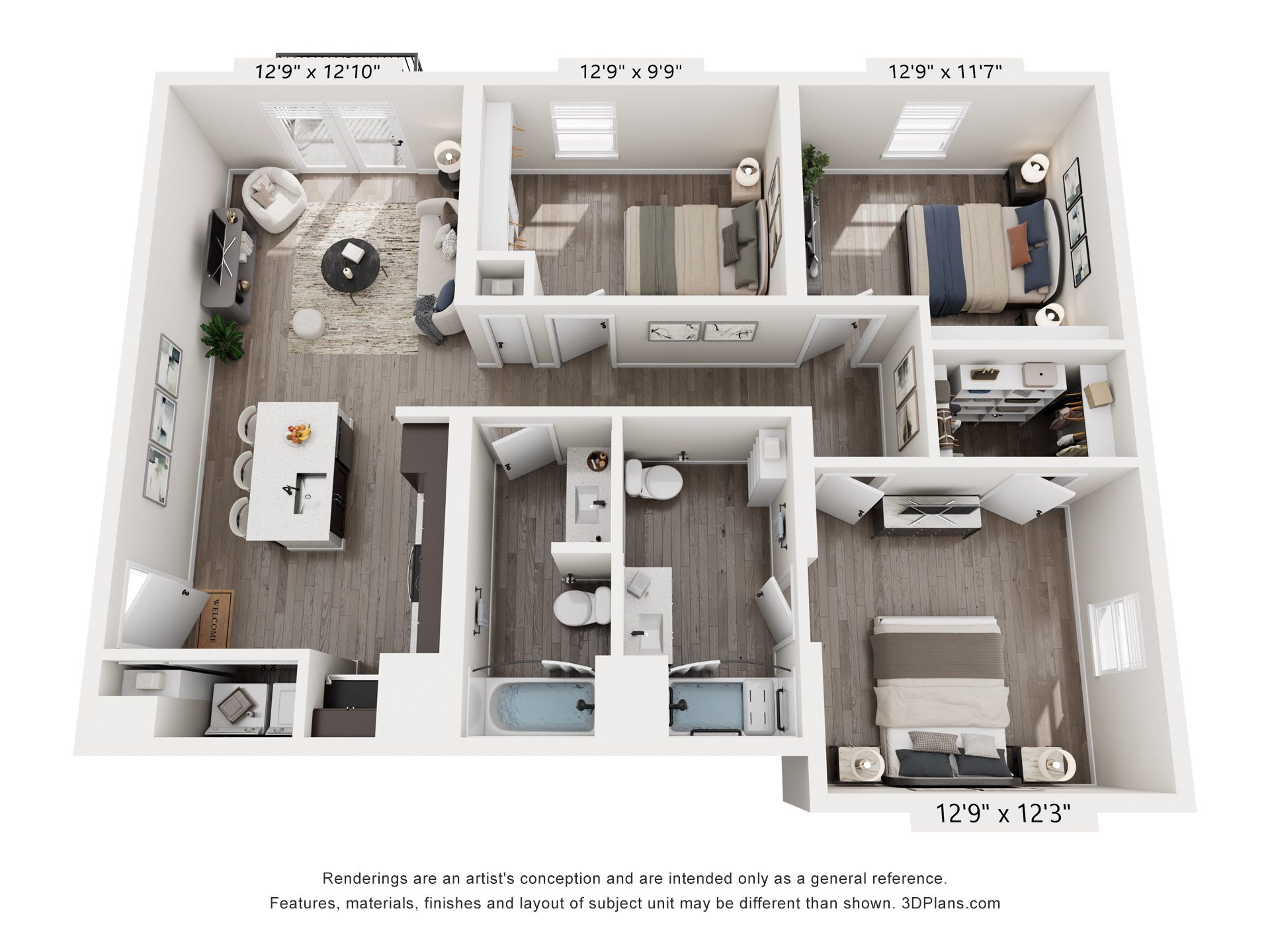 3 Bedroom 1105 1101 1101 floor plan