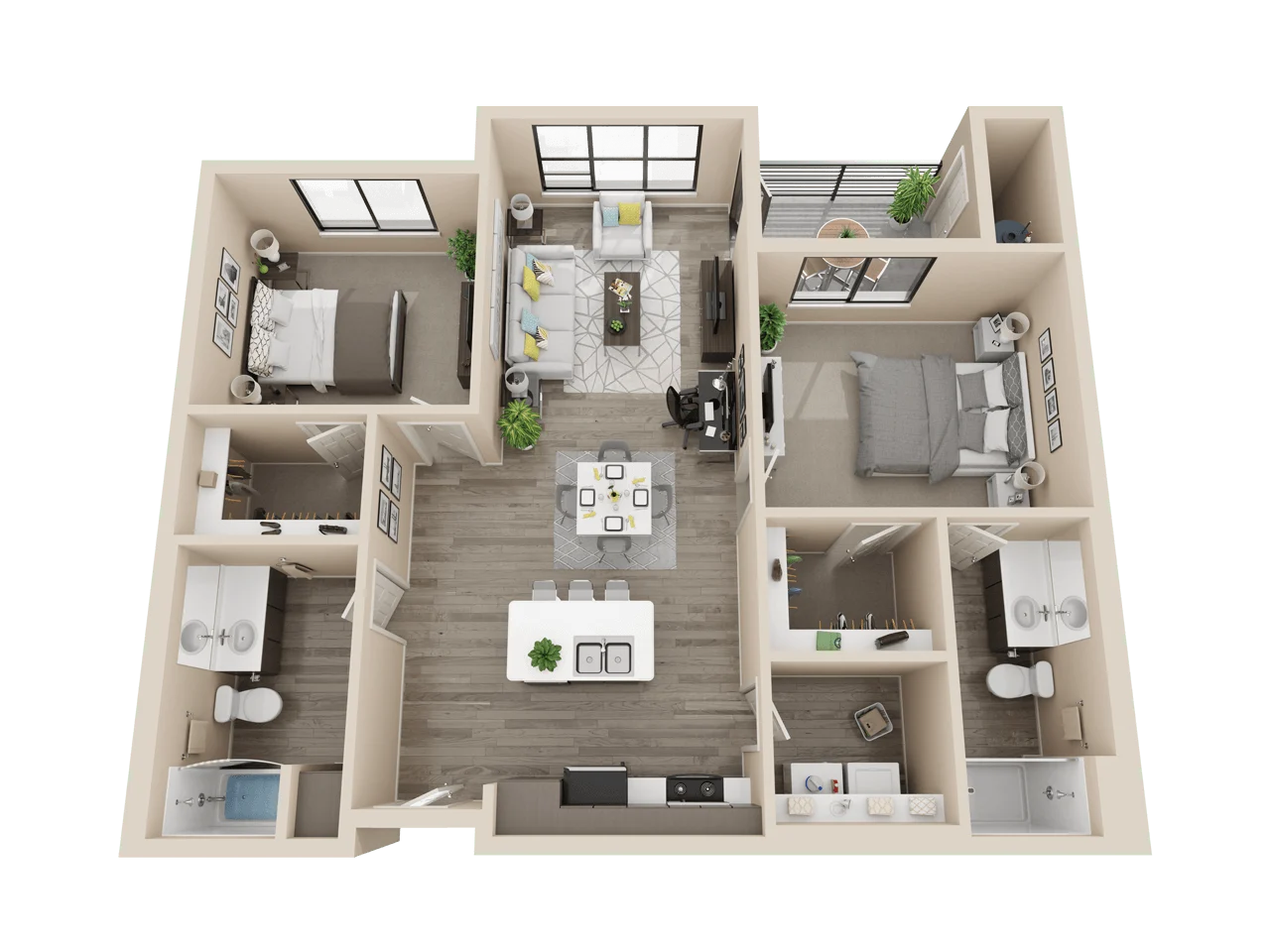 B1 - 2x2 1,118 sf 3026 3026 floor plan