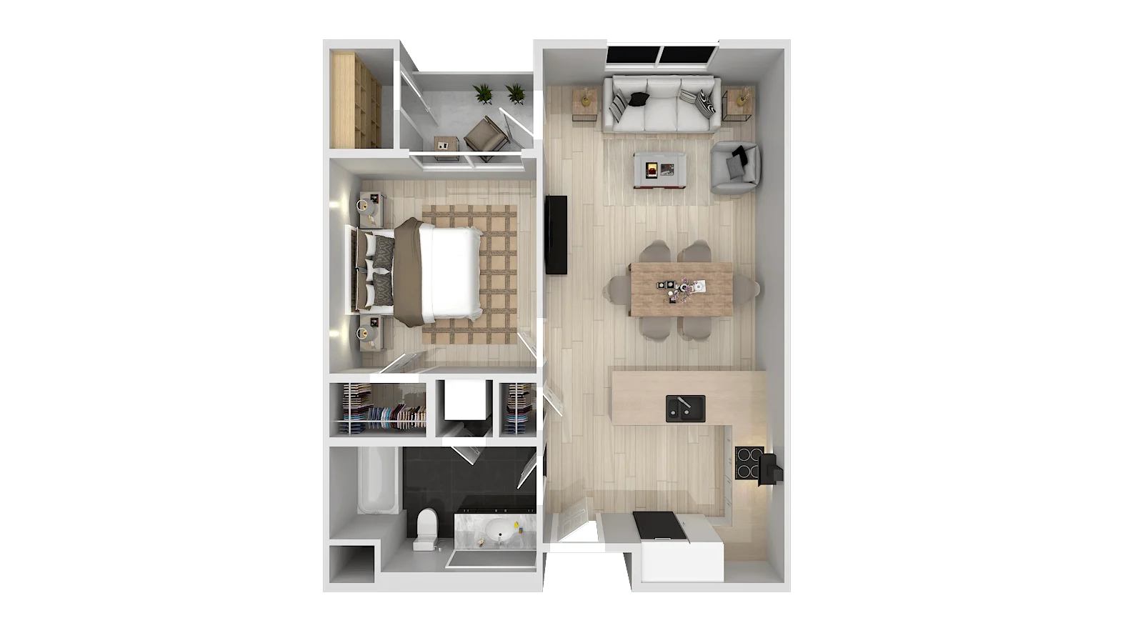 1 Bedroom 1 Bath A 225 225 floor plan