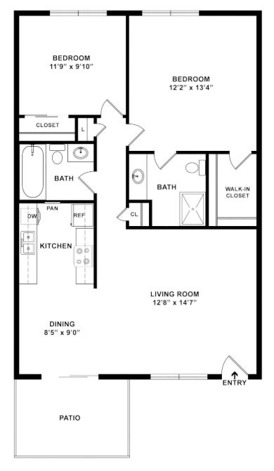 2 BR, 2 BA 5-70 5-70 floor plan