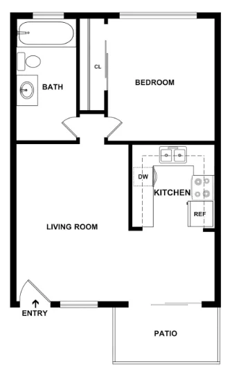 1BR, 1 BA 7-106 7-106 floor plan