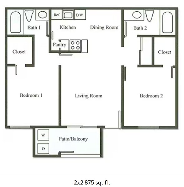2 Bedroom 2 Bath 175 175 floor plan