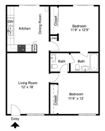 2 BR, 1.5 BA 254 254 floor plan