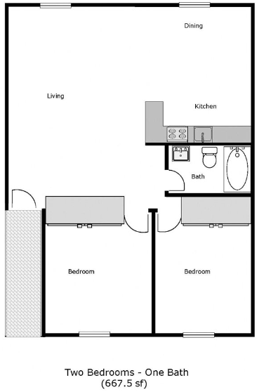 2 Bed 1 Bath 26 26 floor plan