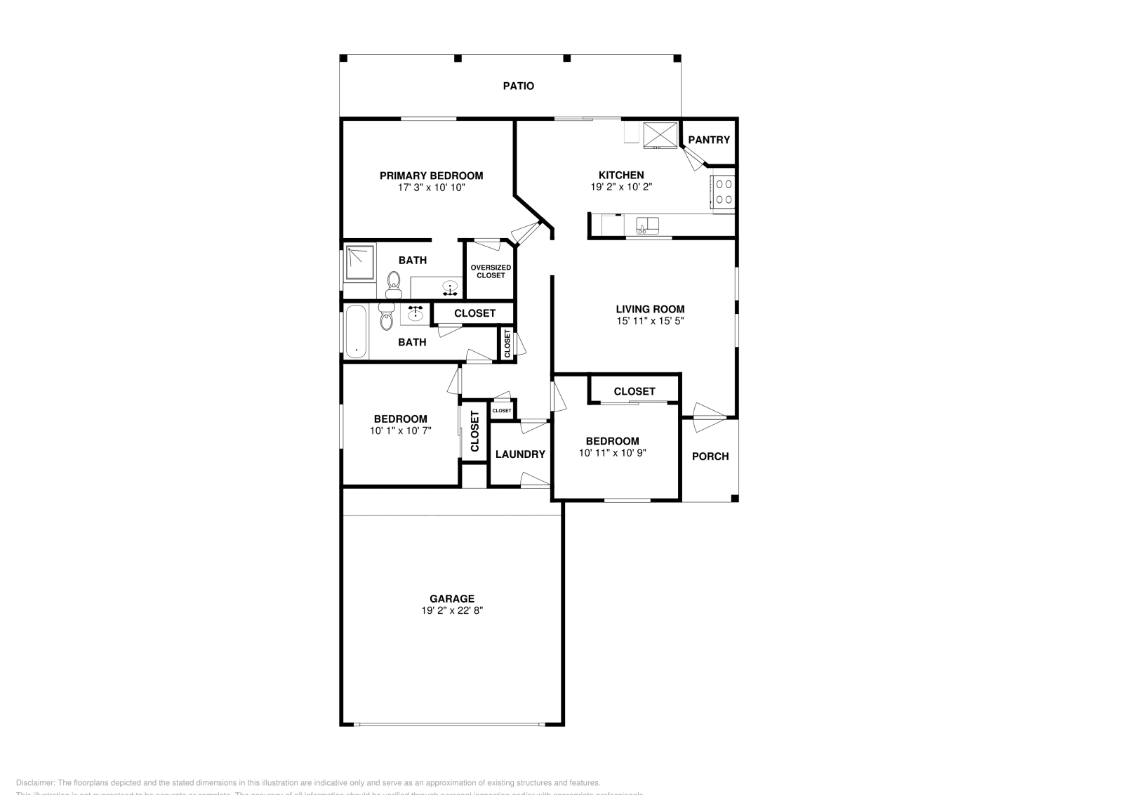 3 bd · 2 ba · 1,106 sqft floor plan