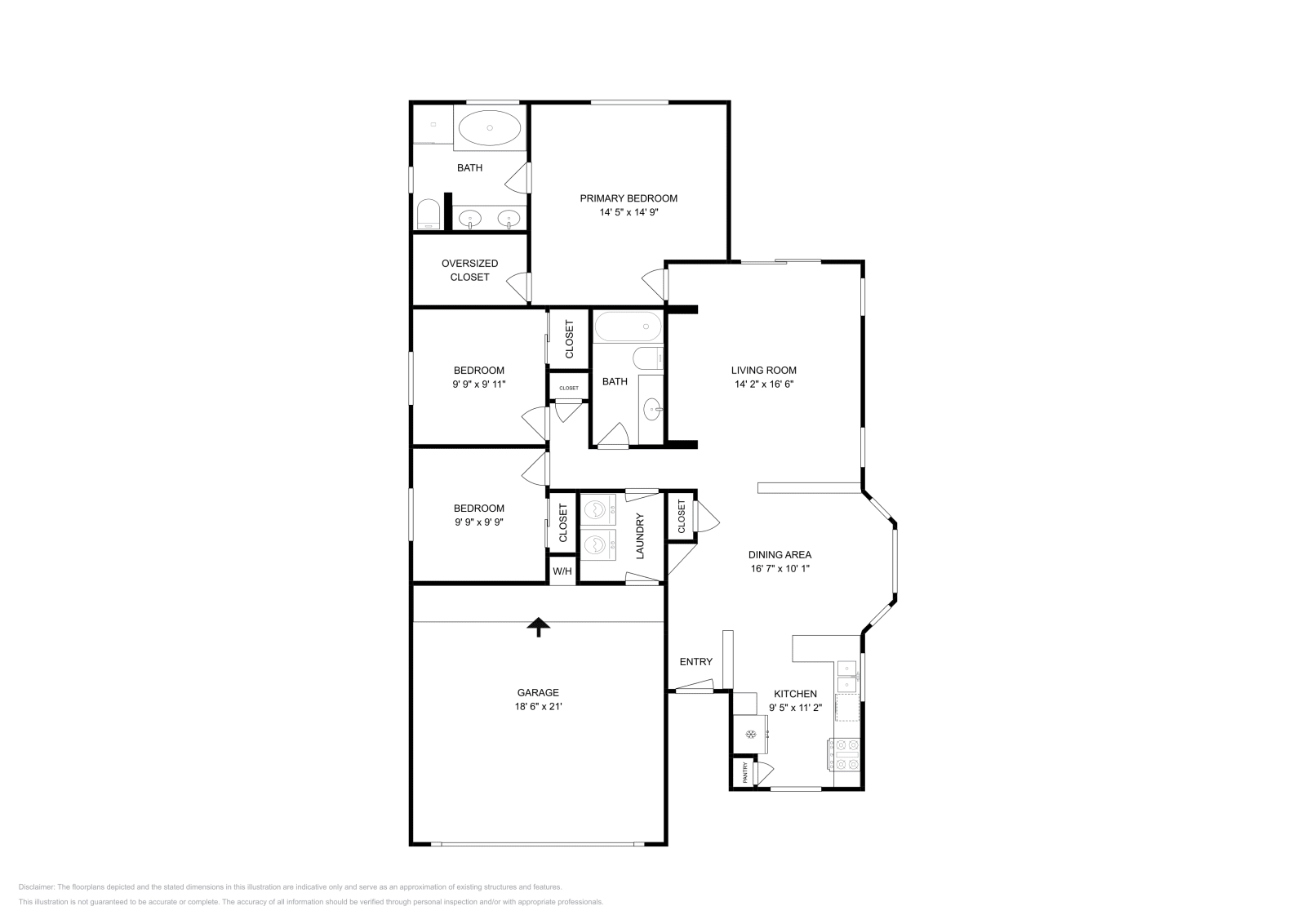 3 Beds • 2 Baths floor plan