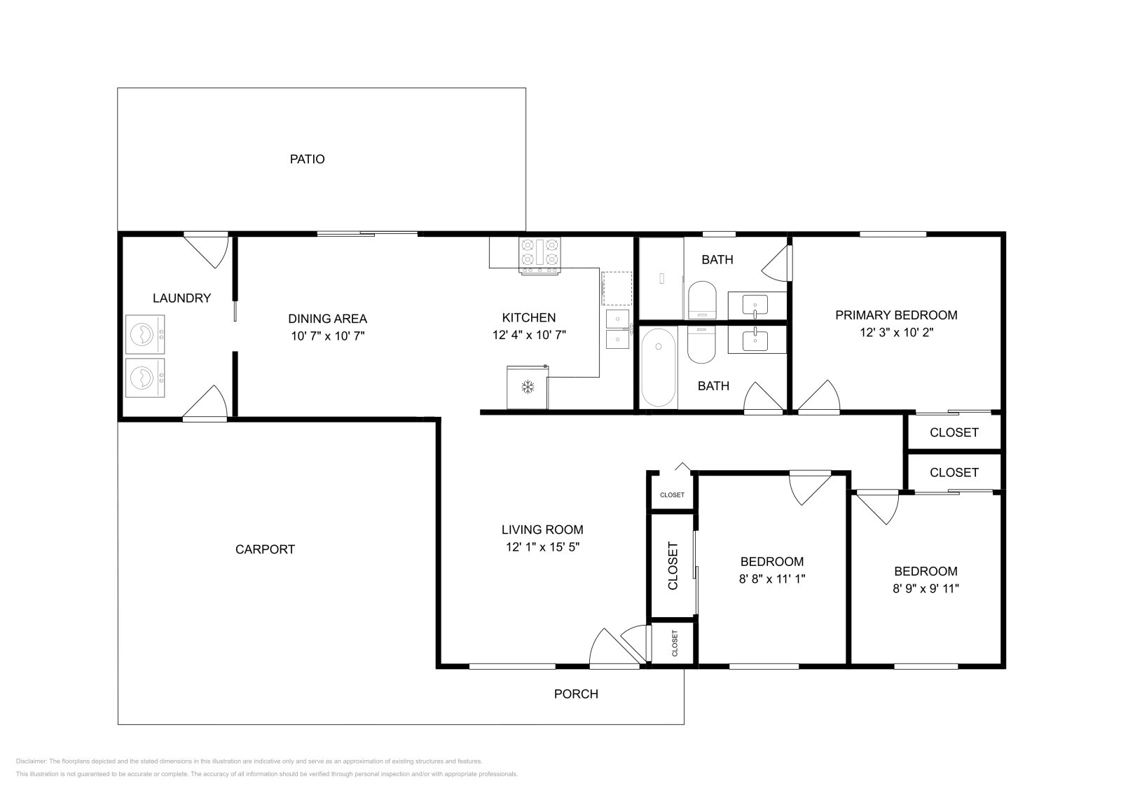 3 Beds • 2 Baths floor plan