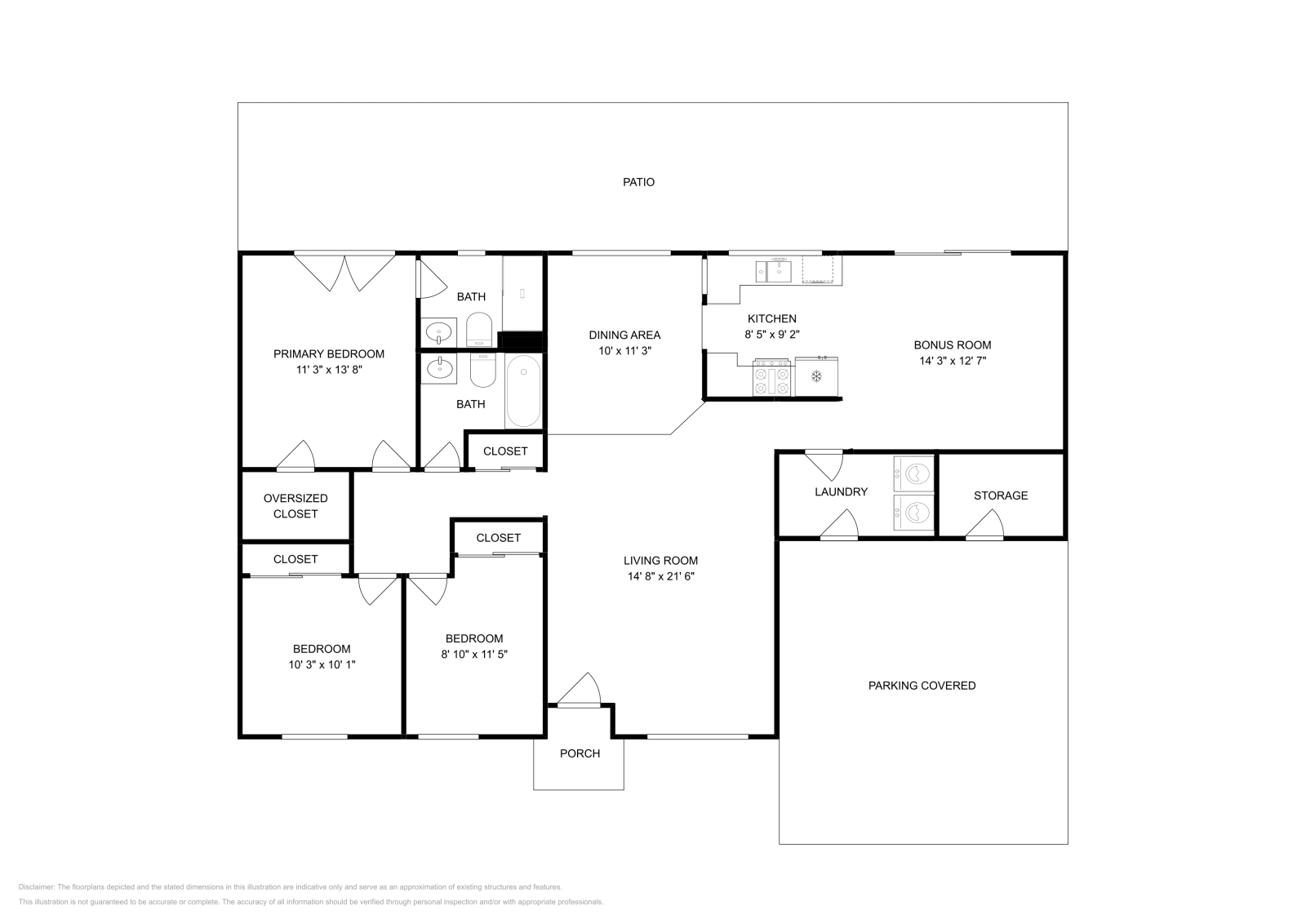 3 Beds • 2 Baths floor plan