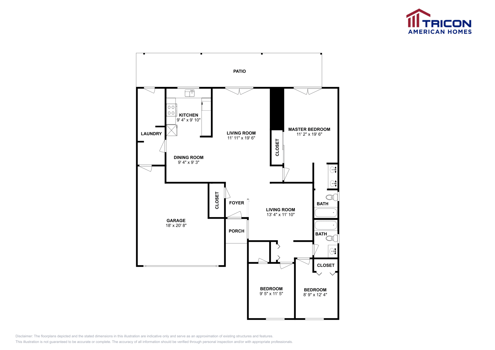 3 Beds • 2 Baths floor plan